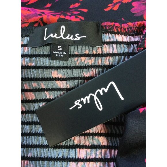 Lulus Ready for Romance Black Floral Print Ruched Long Sleeve Blouse Top Small - Picture 6 of 7